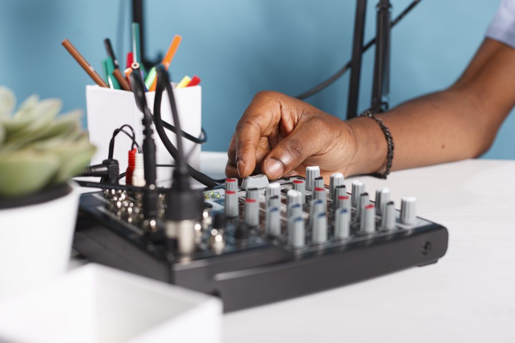 A small mixer used in most offices for sound systems.